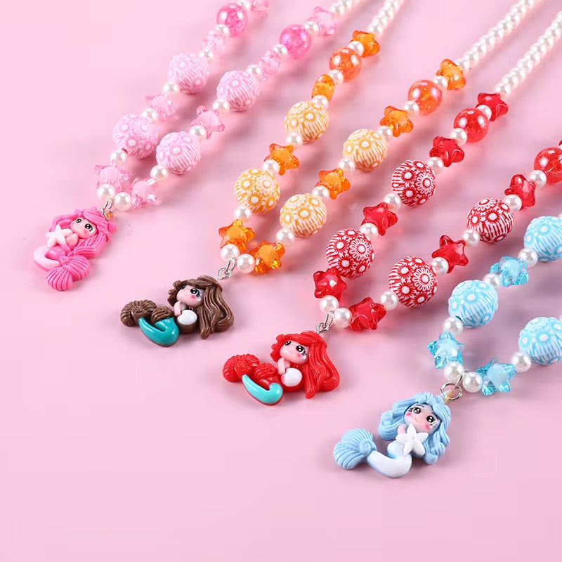 Cute Pendants Kids Necklace Candy Color Beaded Necklace Sweet Little Princess Cartoon Children Jewelry Wholesale