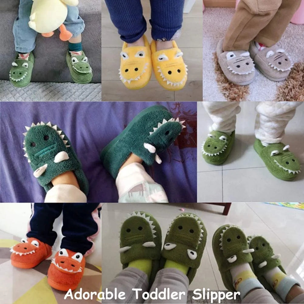 Baby Toddler Boys Girls House Slipper Non Skid Fuzzy Cartoon Dinosaur Kids Indoor Bedroom Shoes