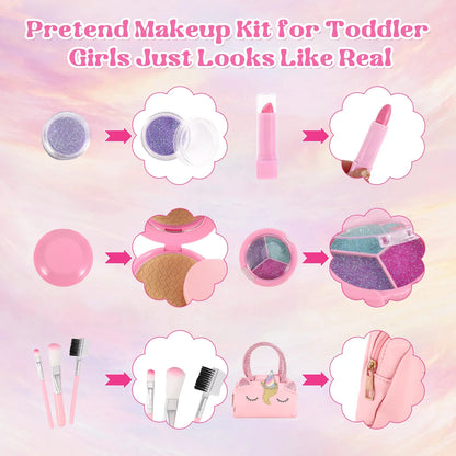 Pretend Makeup for Toddlers, Kids Makeup Kit for Girl, Washable Makeup Girls Toys with Cosmetic Case, Play Makeup for Little Girls Age 3-10 Christmas Birthday Gifts Toys