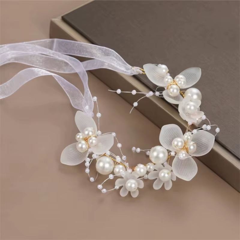 Spring Bohemian Girls Bridal Pearl Hair Headdress Flower Wreath Bride Garland Head Hoop Headbands Hair Jewelry Children Gifts