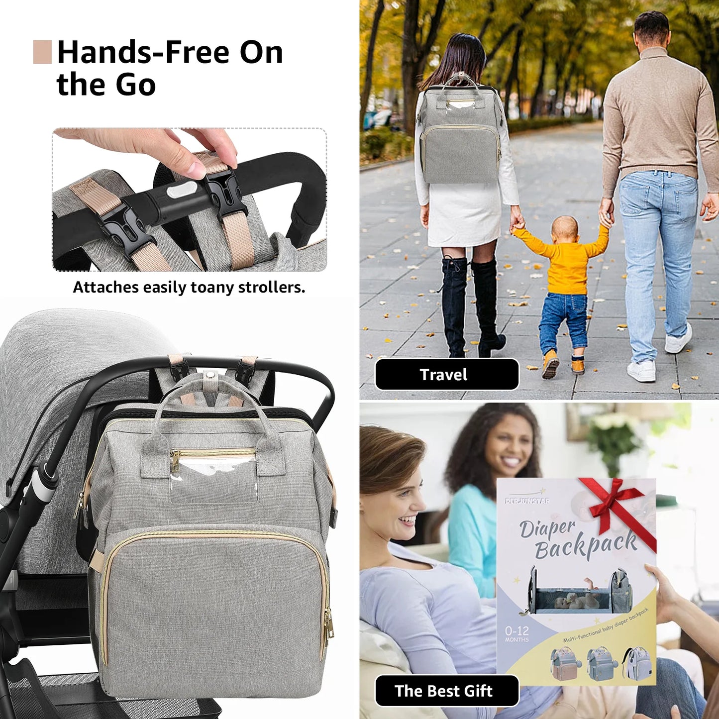 Diaper Bag Backpack,Multi-Functional Diaper Bag with Changing Station,Usb Charging Port,Grey Color