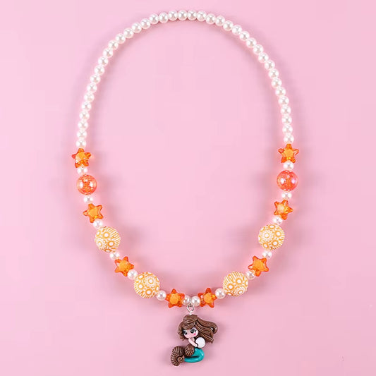 Cute Pendants Kids Necklace Candy Color Beaded Necklace Sweet Little Princess Cartoon Children Jewelry Wholesale