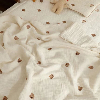 Ins Hot Newborn Baby Blanket Korean Bear Embroidery Kids Sleeping Blanket Cotton Bedding Accessories