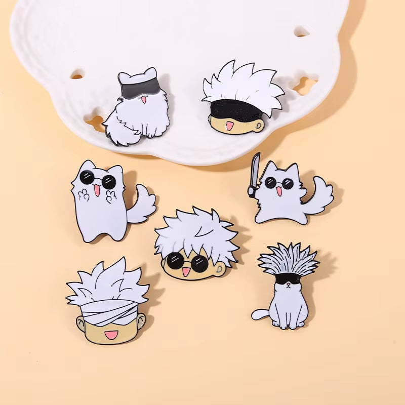 Jujutsu Kaisen Enamel Pins Cartoon Anime Brooches Cute Animals Cat Custom Metal Lapel Clothes Backpack Children Jewelry Gifts