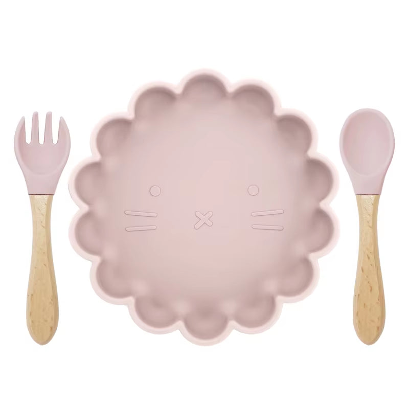 Hot Sale BPA Free Children'S Tableware Oval Lace Cute Food Plates Waterproof Bowl Plates Solid Color Spoon Fork Set Baby Stuff