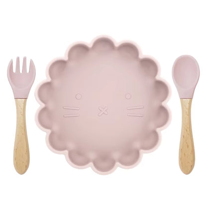 Hot Sale BPA Free Children'S Tableware Oval Lace Cute Food Plates Waterproof Bowl Plates Solid Color Spoon Fork Set Baby Stuff