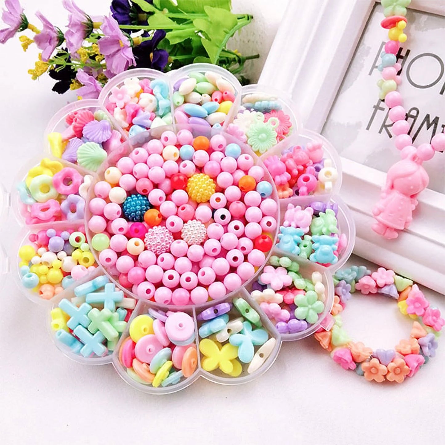 480+Pcs Bead Kids Set for Jewelery Making - Craft Beads Kits for Little Girls DIY Necklaces Bracelet Children Games,Gift for Kids. Jewelry Beads for Kids，Craft Bead Kit,Best Birthday Gift