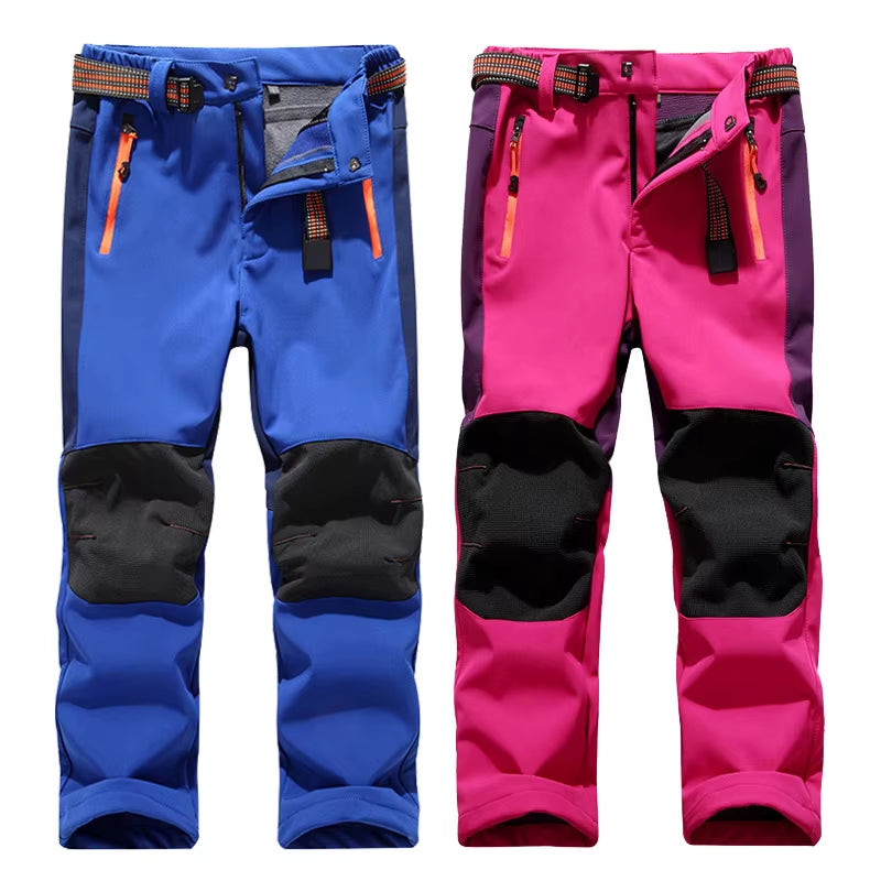 New Spring Windproof Waterproof Children Outdoor Kids Pants Boys Girls Soft Shell Pants Warm Teens Climbing Pants Sweatpants