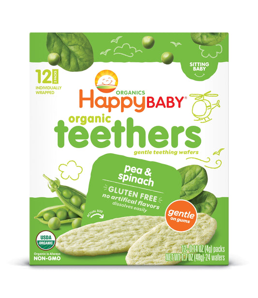 Gentle Teethers, Organic Baby Food, Pea & Spinach, 12 Count