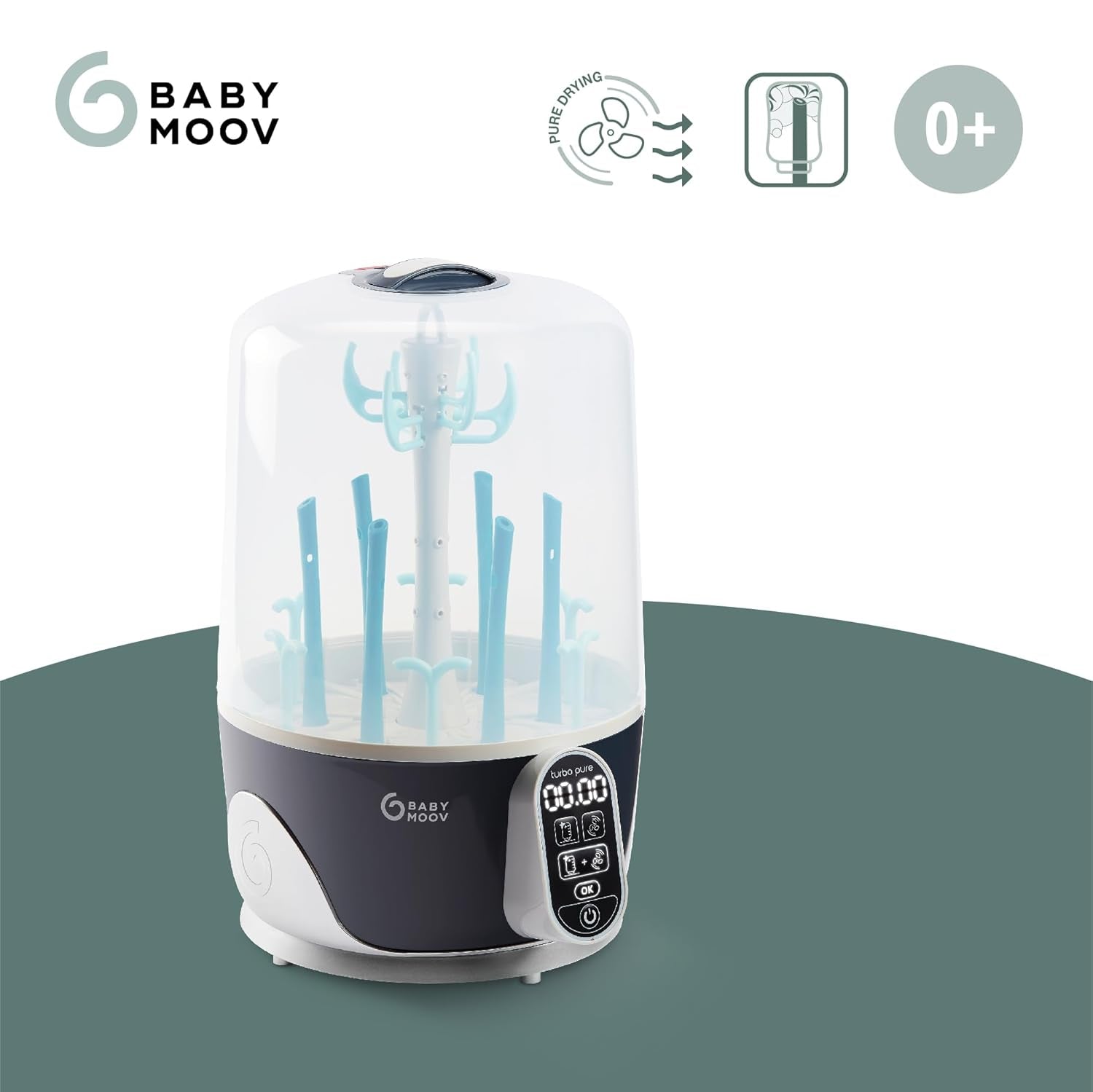 Turbo Pure Steam Sterilizer Dryer, Patented Purified Sterilization, Fast & Clean Drying, Baby Bottle Storage and Easy Use (Elimates 99.9% of Bacteria)