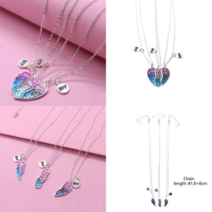 3Pcs/Set Peach Broken Heart Pendant for Girls 3 Bestie Friendship BFF Necklaces Best Friend Jewelry Gifts