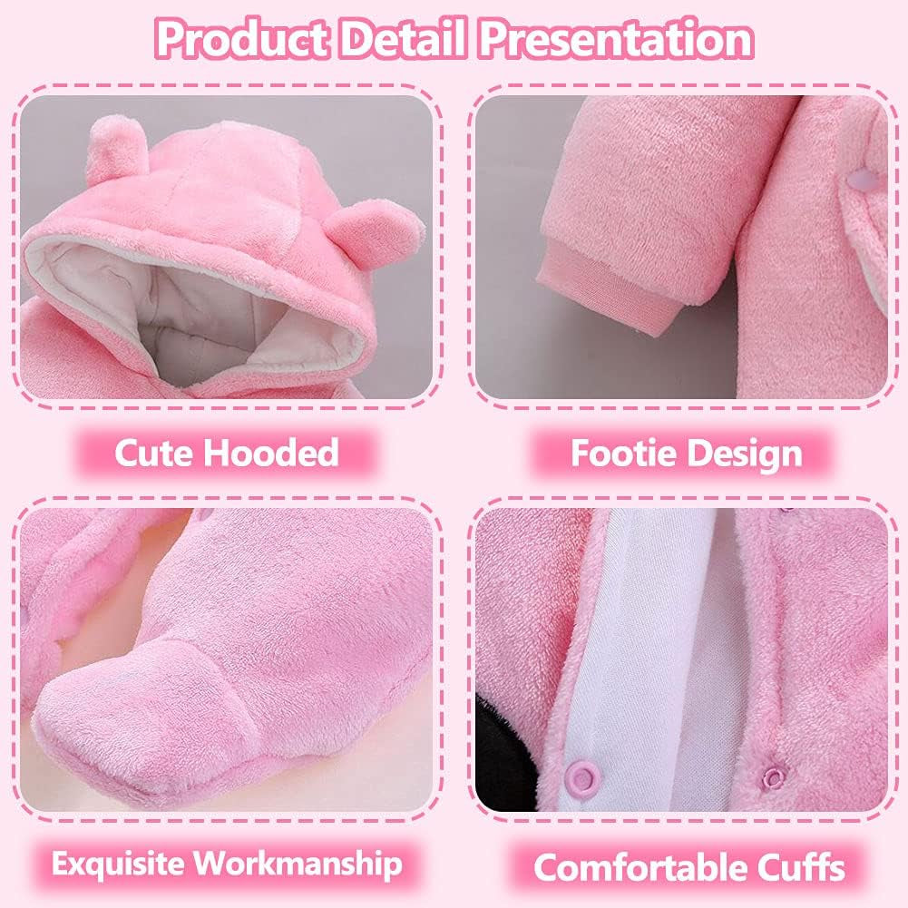 Baby Newborn Snowsuit Winter Hooded Footie Fleece Jumpsuit for Infant Girls Boys