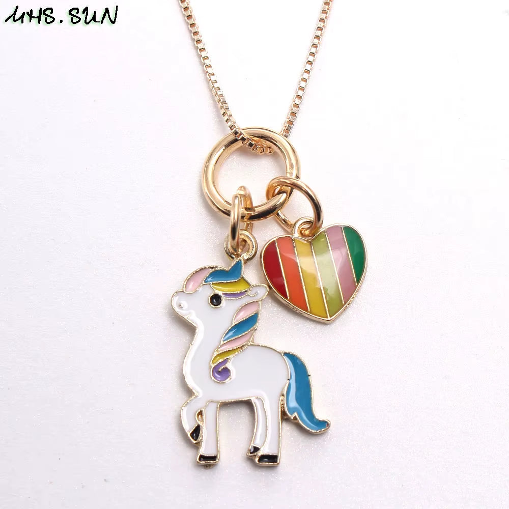 DIY Cute Baby Kids Cartoon Unicorn Pendant Necklace Fashion Girls Charms Chain Necklace Children Jewelry for Party Gift