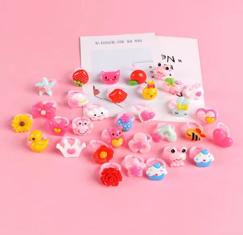 12Pcs Ring for Children Jewelry Fashion Colored Multicolor Ring Cute Girls Gifts Lovely Fruit Scrub Animal Princess Suit Kinds