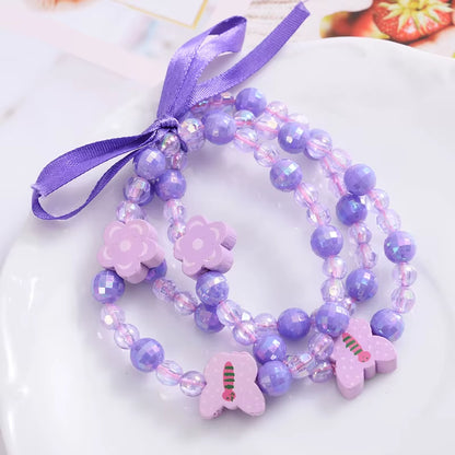 New Cute Cartoon Wooden Flower Animal Child Sweater Necklace Bracelet Girls Gifts Children Jewelry for Party Birthday Gifts