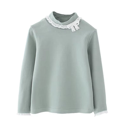 2024 Spring Autumn 3 4 5 6 7 8 10 12 Years Children'S Clothing Princess Bowtie Basic Blouse Kids Baby Girls Long Sleeve T-Shirt