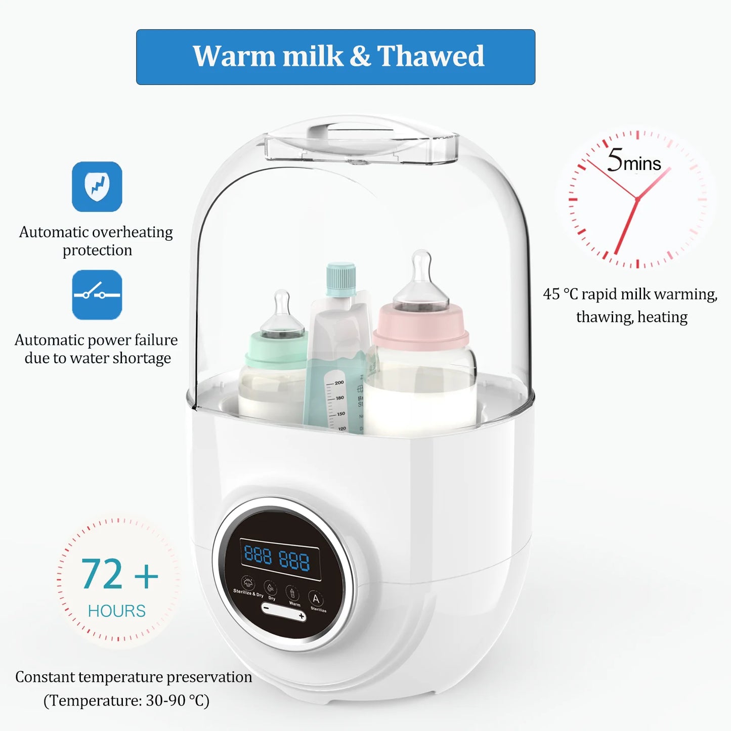 Bottle Sterilizer and Dryer, Baby Bottle Sterilizer, Electric Steam Sterilize, Universal Fit for All Bottles, Pacifiers, Breast Pumps, with LED Monitor, Auto-Off, Drying Rack, Cleaning Tools