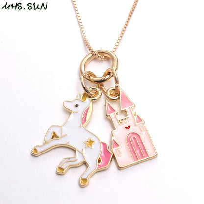 DIY Cute Baby Kids Cartoon Unicorn Pendant Necklace Fashion Girls Charms Chain Necklace Children Jewelry for Party Gift