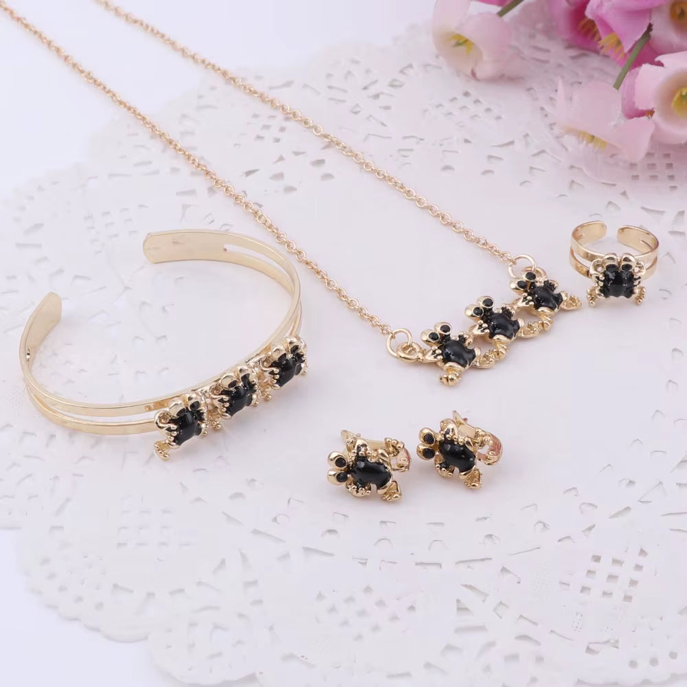 Gold-Color Baby Jewelry Set Gift Children Cute Jewelry Sets Kids Jewellery Ring Earring Bracelet Pendant Necklace