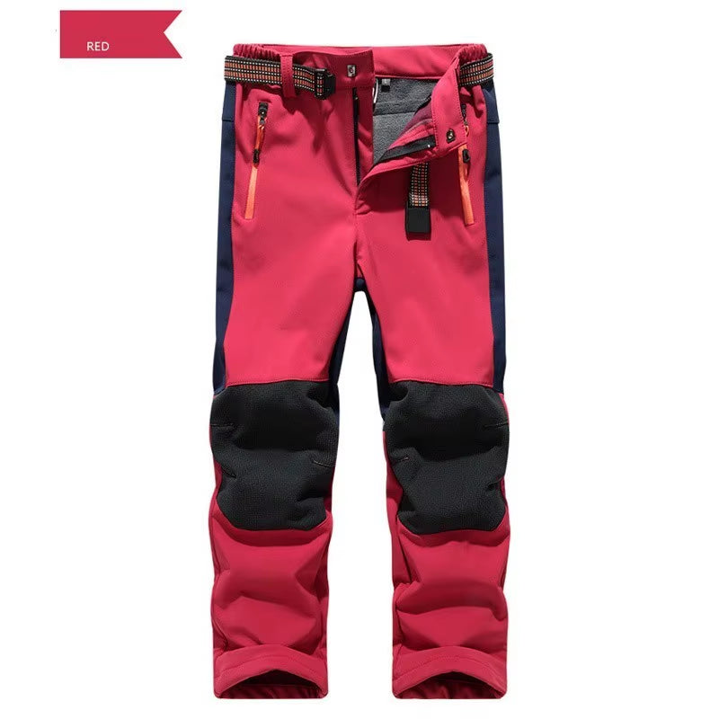 New Spring Windproof Waterproof Children Outdoor Kids Pants Boys Girls Soft Shell Pants Warm Teens Climbing Pants Sweatpants