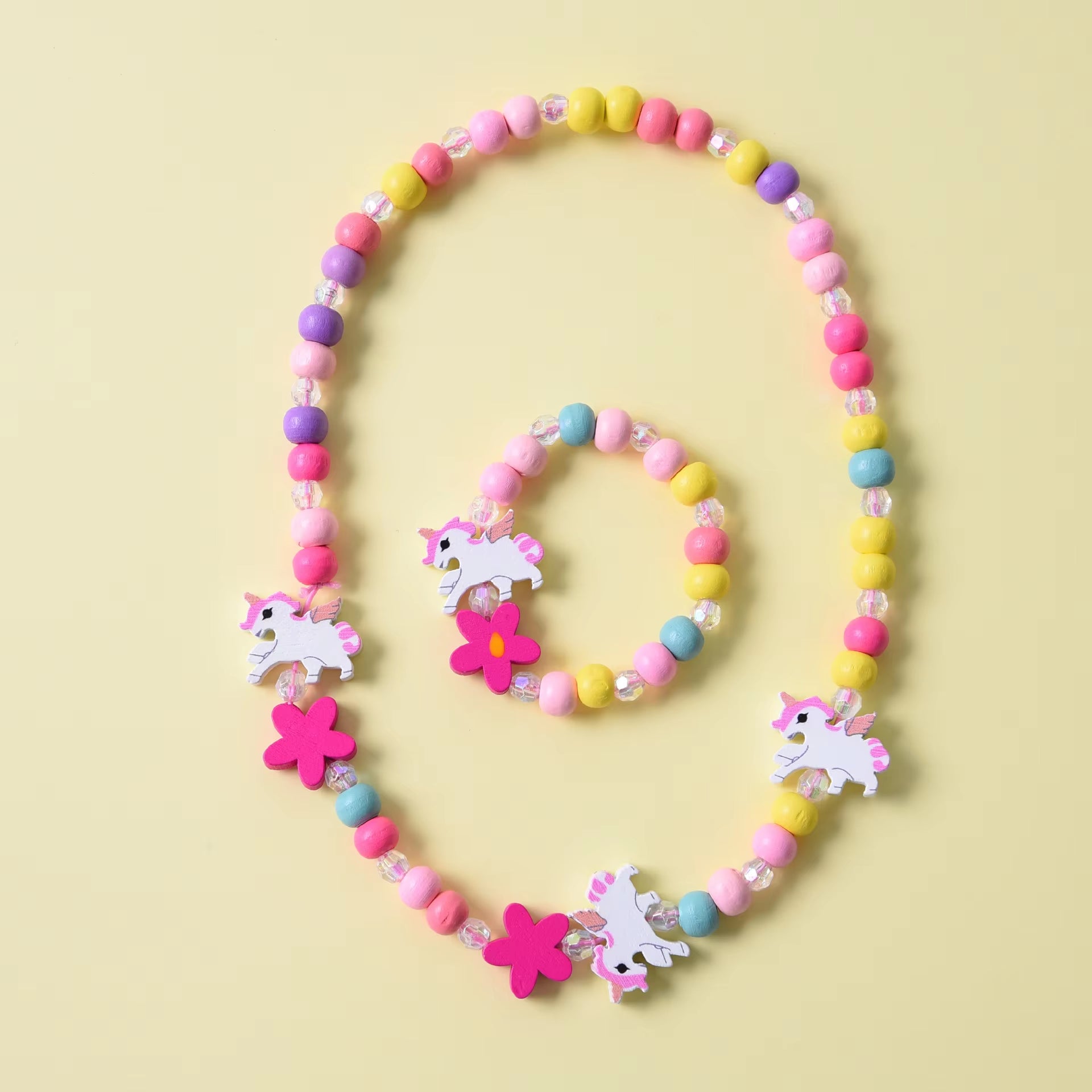 2Pcs/Set Fashion Natural Wood Beads Jewelry Cute Animal Pattern Necklace Bracelet for Party Jewelry Girl Birthday Gift