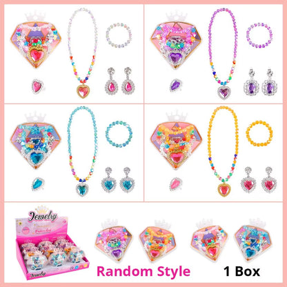 Princess Diamond Jewelry Box Fashion Girl Necklace Ear Ring Bracelet Sets Role Playing Crafts Set for Girls Playing