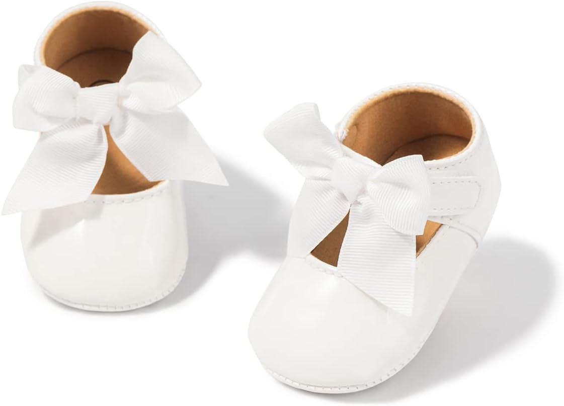 Baby Girls Soft Princess Dress Flats Shoes Infant Wedding Mary Jane Anti-Slip First Walker Newborn Shoe Baptism Christening Texture Sole Sneaker Shoes