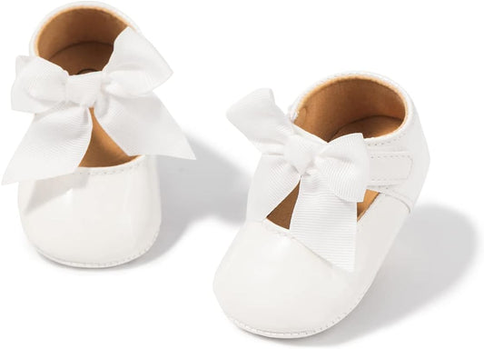 Baby Girls Soft Princess Dress Flats Shoes Infant Wedding Mary Jane Anti-Slip First Walker Newborn Shoe Baptism Christening Texture Sole Sneaker Shoes