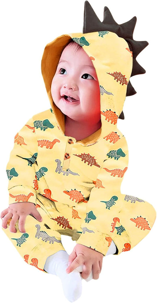 Newborn Jumpsuit Clothes Infant Baby Boy Girl 3D Dinosaur Hooded Romper Outfits 0-24 Months