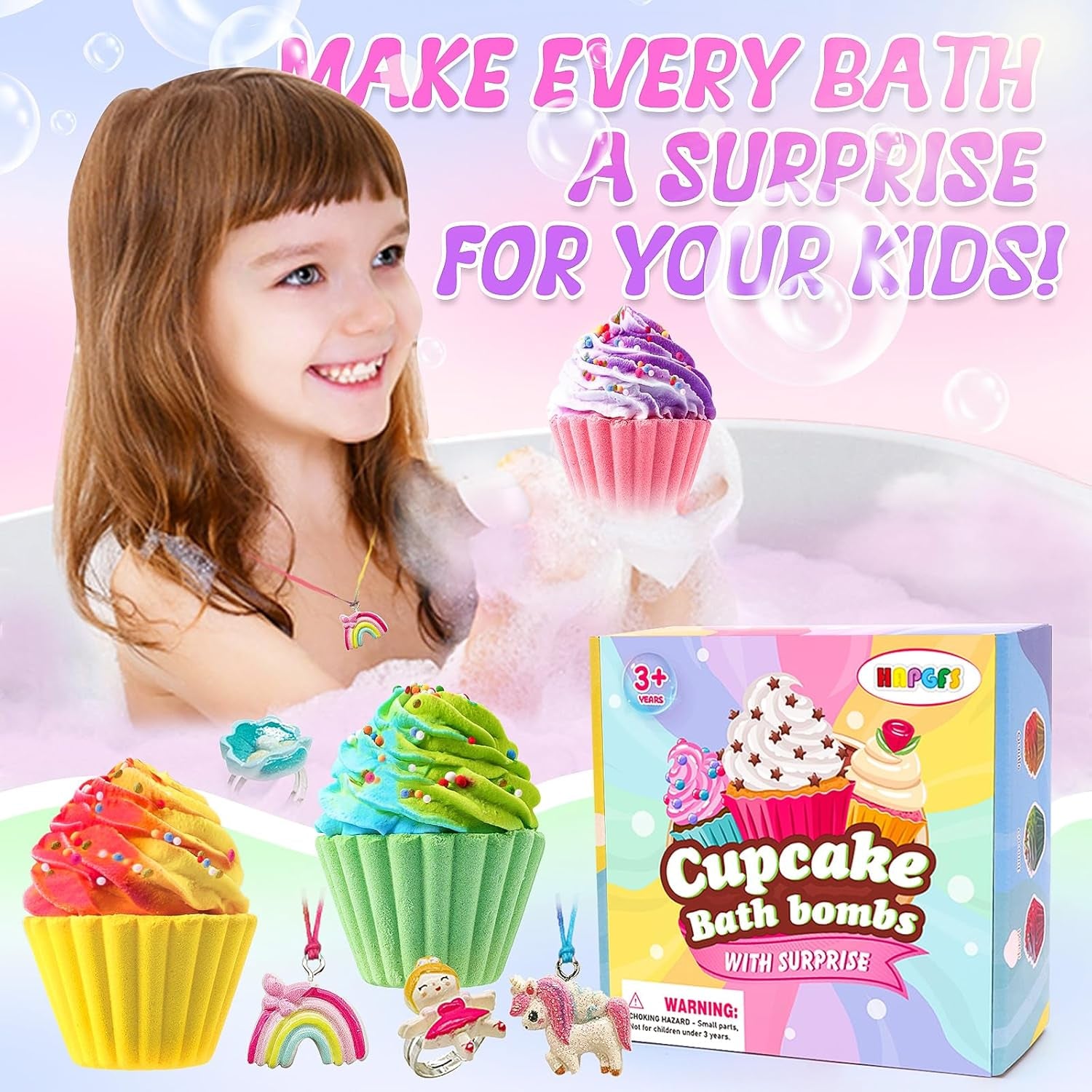 9 Pack Cupcake Bath Bombs for Kids with Surprise Inside, Handmade Bubble Large Bath Fizzes Bomb with Jewelry for Kids Girls, Chrildren Birthday Christmas and Party Favor Gifts Set