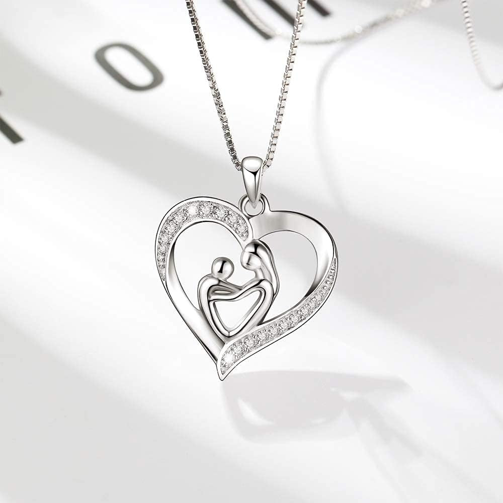 925 Sterling Silver Mother and Daughter Son Love Heart Pendant Necklace Jewelry Gifts for Grandmother Mom Daughter Wife