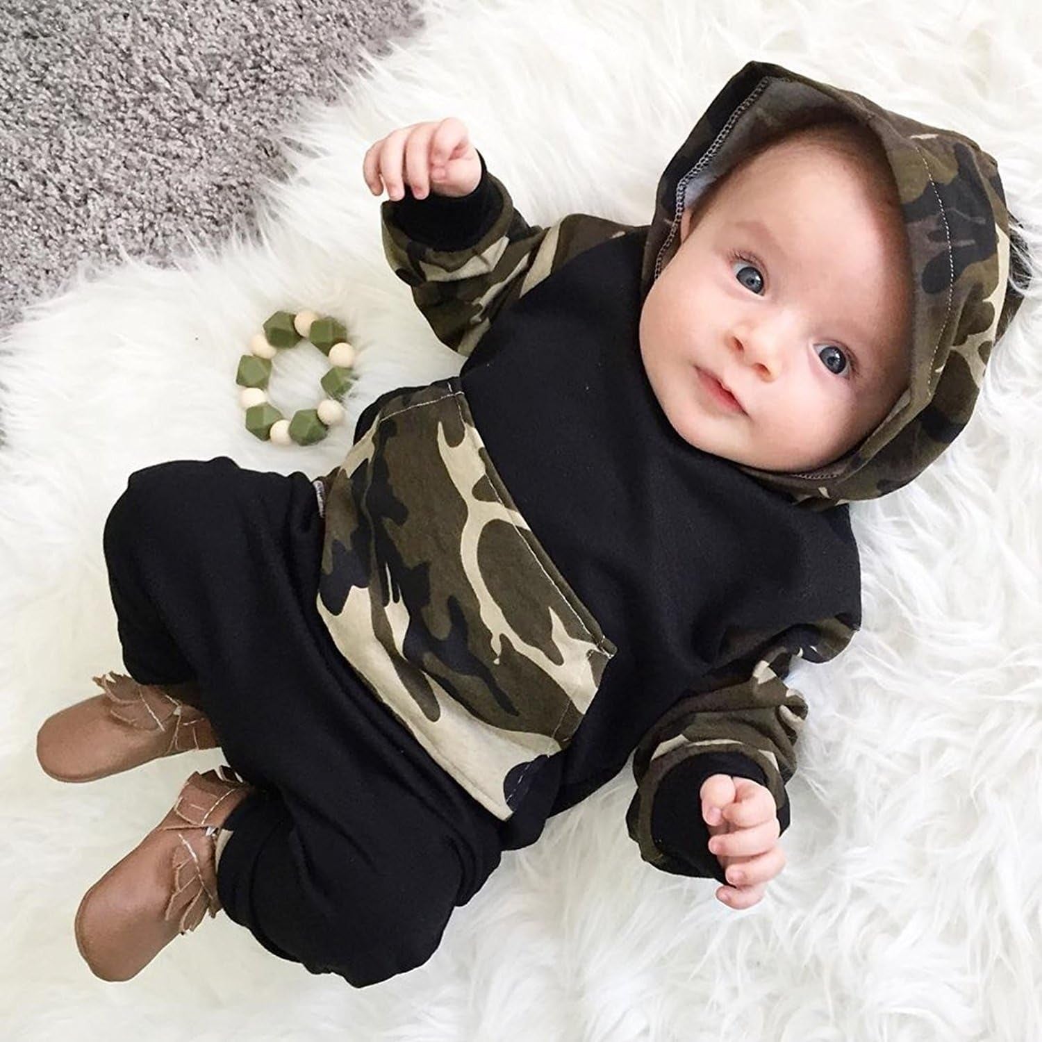 Infant Baby Boys 2 Pieces Clothes Set Camouflage Print Hoodie Tops + Long Pants Toddler Winter Outfits