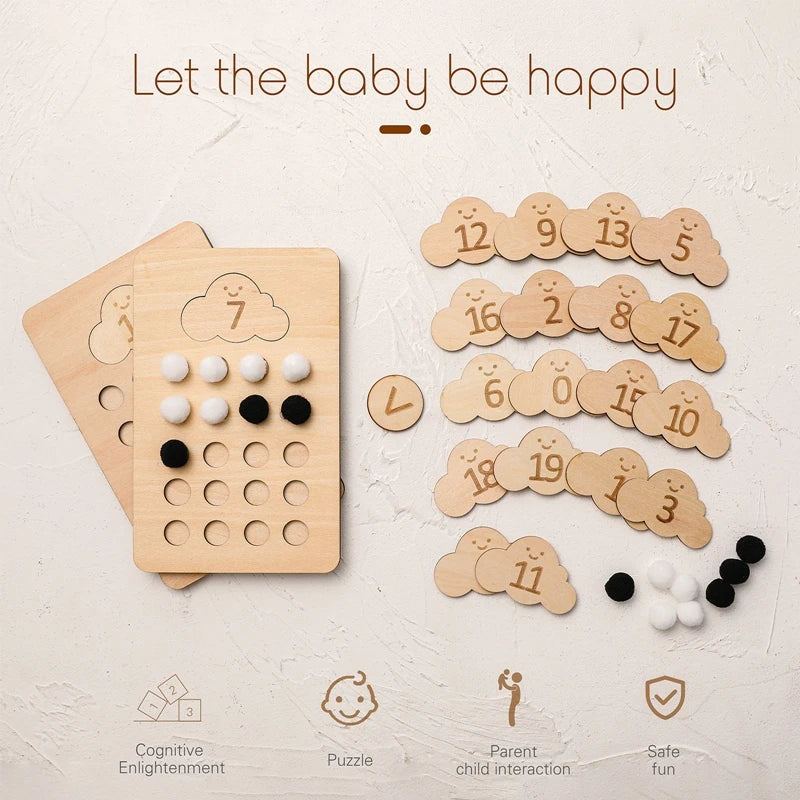 1Set Montessori Educational Wooden Toys for Baby Clouds Cognitive Digital Board Baby Counting Numbers Games Puzzle Matching Toys