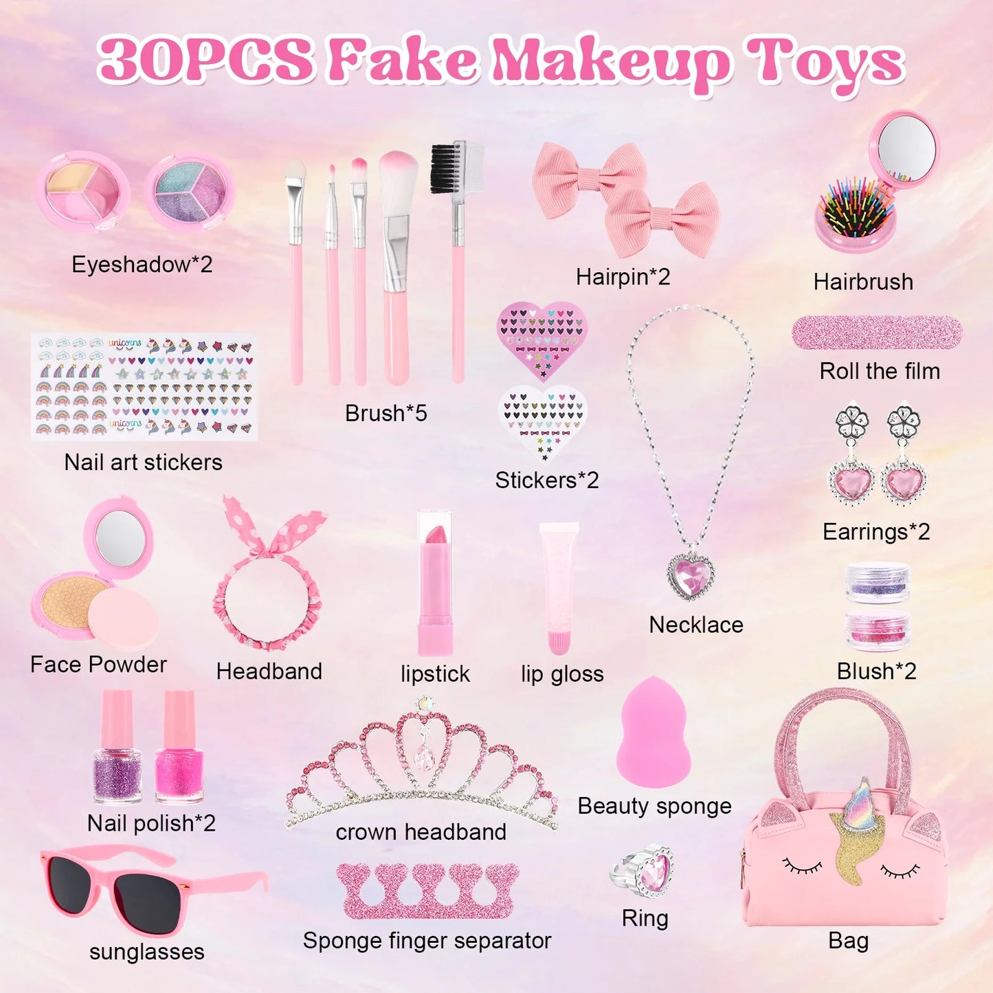 Pretend Makeup for Toddlers, Kids Makeup Kit for Girl, Washable Makeup Girls Toys with Cosmetic Case, Play Makeup for Little Girls Age 3-10 Christmas Birthday Gifts Toys