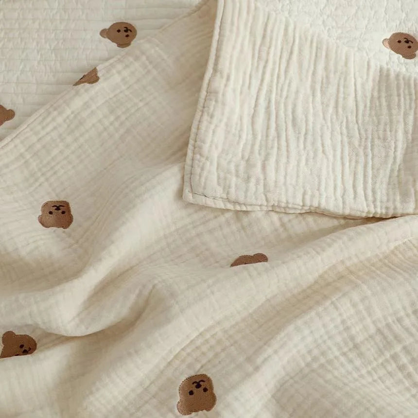 Ins Hot Newborn Baby Blanket Korean Bear Embroidery Kids Sleeping Blanket Cotton Bedding Accessories