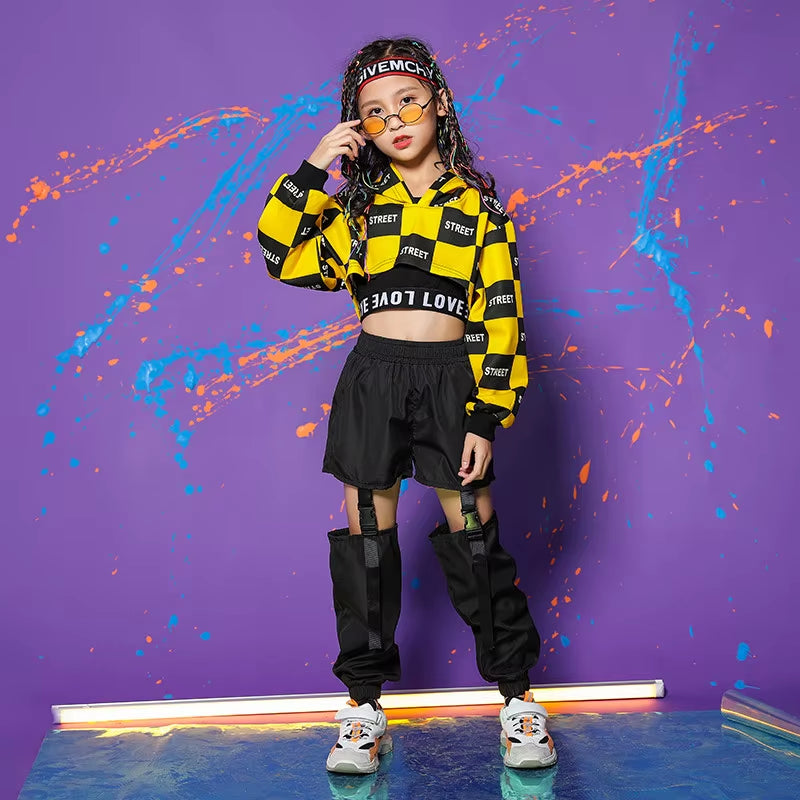 Children Girl Long Sleeve Black Yellow Hip Hop Hiphop Ds Jazz Dance Costumes Ballroom Clothes Outfit Girl Clothes