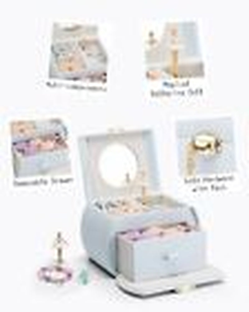 Kids Musical Jewelry Box for Girls with Drawer, Music Box with Light Blue