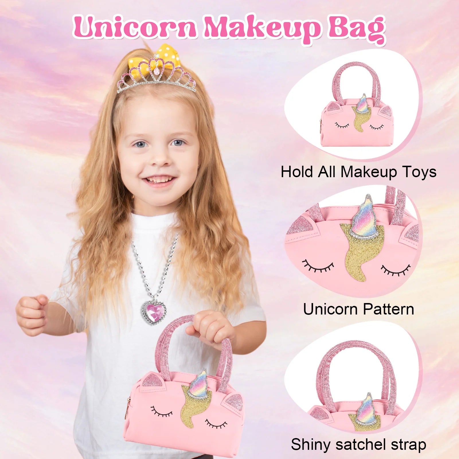 Pretend Makeup for Toddlers, Kids Makeup Kit for Girl, Washable Makeup Girls Toys with Cosmetic Case, Play Makeup for Little Girls Age 3-10 Christmas Birthday Gifts Toys