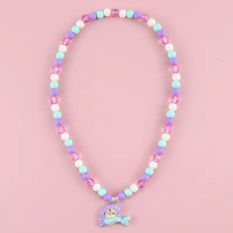 Cute Pendants Kids Necklace Candy Color Beaded Necklace Sweet Little Princess Cartoon Children Jewelry Wholesale