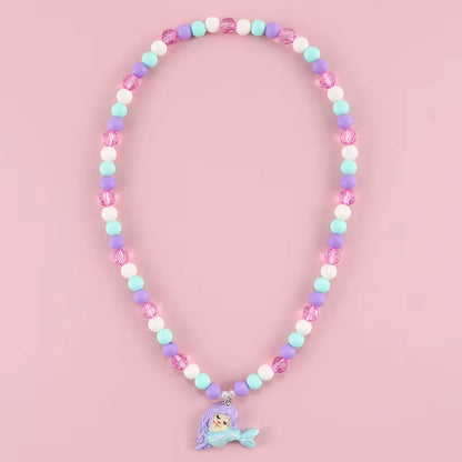 Cute Pendants Kids Necklace Candy Color Beaded Necklace Sweet Little Princess Cartoon Children Jewelry Wholesale