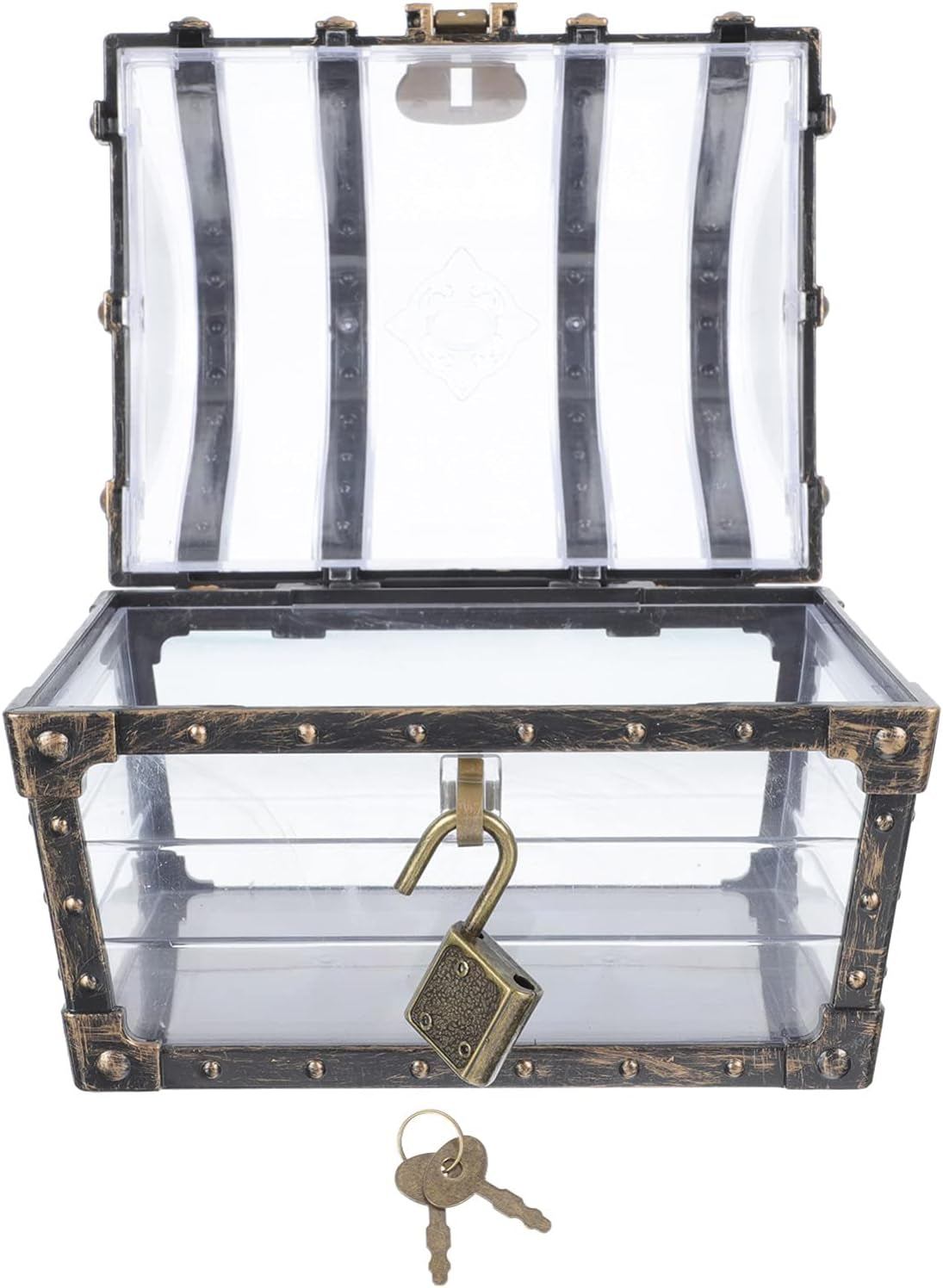 Pirate Treasure Case with Lock Transparent Pirate Jewelry Chest Gemstone Crystal Storage Box Rhinestone Container Toys for Children Girl