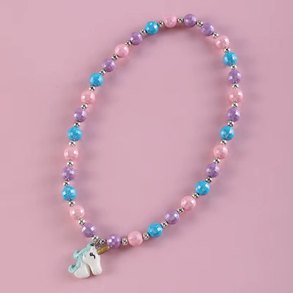 Cute Pendants Kids Necklace Candy Color Beaded Necklace Sweet Little Princess Cartoon Children Jewelry Wholesale