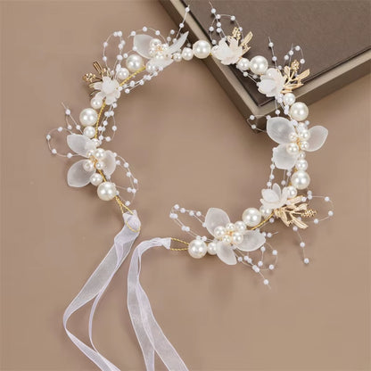 Spring Bohemian Girls Bridal Pearl Hair Headdress Flower Wreath Bride Garland Head Hoop Headbands Hair Jewelry Children Gifts