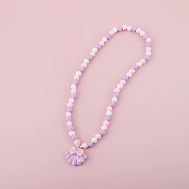 Cute Pendants Kids Necklace Candy Color Beaded Necklace Sweet Little Princess Cartoon Children Jewelry Wholesale