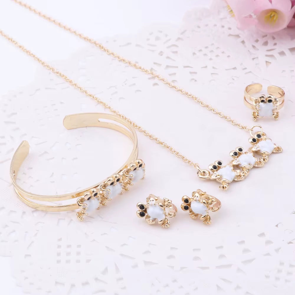 Gold-Color Baby Jewelry Set Gift Children Cute Jewelry Sets Kids Jewellery Ring Earring Bracelet Pendant Necklace