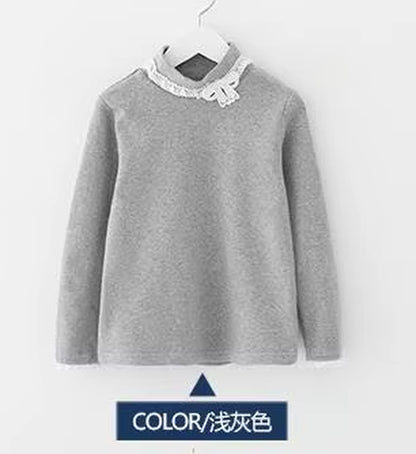 2024 Spring Autumn 3 4 5 6 7 8 10 12 Years Children'S Clothing Princess Bowtie Basic Blouse Kids Baby Girls Long Sleeve T-Shirt