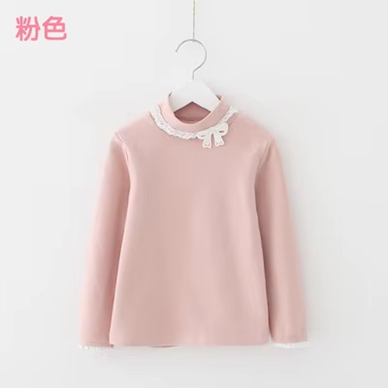 2024 Spring Autumn 3 4 5 6 7 8 10 12 Years Children'S Clothing Princess Bowtie Basic Blouse Kids Baby Girls Long Sleeve T-Shirt