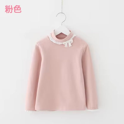 2024 Spring Autumn 3 4 5 6 7 8 10 12 Years Children'S Clothing Princess Bowtie Basic Blouse Kids Baby Girls Long Sleeve T-Shirt