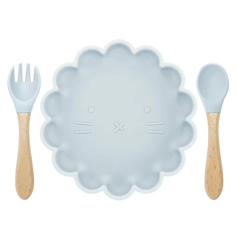 Hot Sale BPA Free Children'S Tableware Oval Lace Cute Food Plates Waterproof Bowl Plates Solid Color Spoon Fork Set Baby Stuff