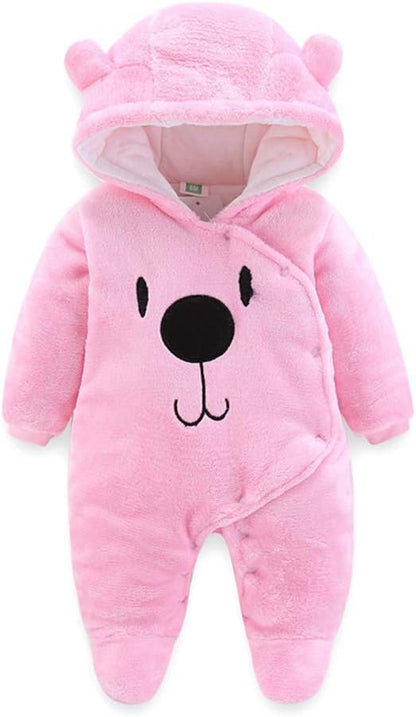 Baby Newborn Snowsuit Winter Hooded Footie Fleece Jumpsuit for Infant Girls Boys